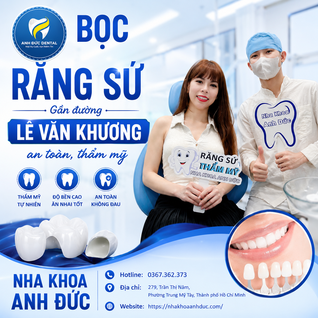 Bọc răng sứ gần đường Lê Văn Khương an toàn, thẩm mỹ